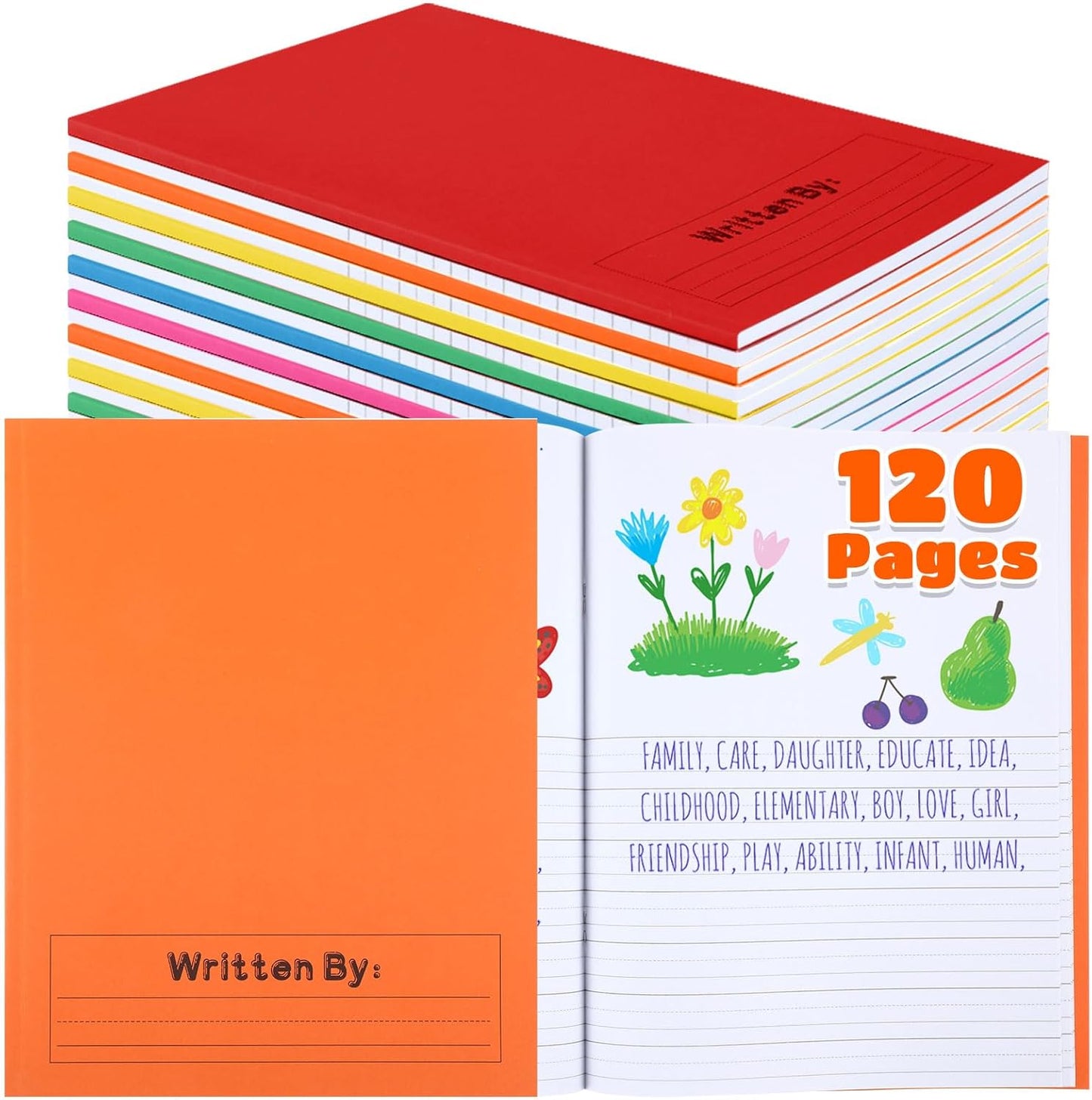 Henoyso 12 Pcs 120 Pages Primary Composition Notebooks K-2 9 3/4 x 7 1/2 Inch Journals Primary Journals Blank Books for Kids to Write Stories Kindergarten (Colorful)