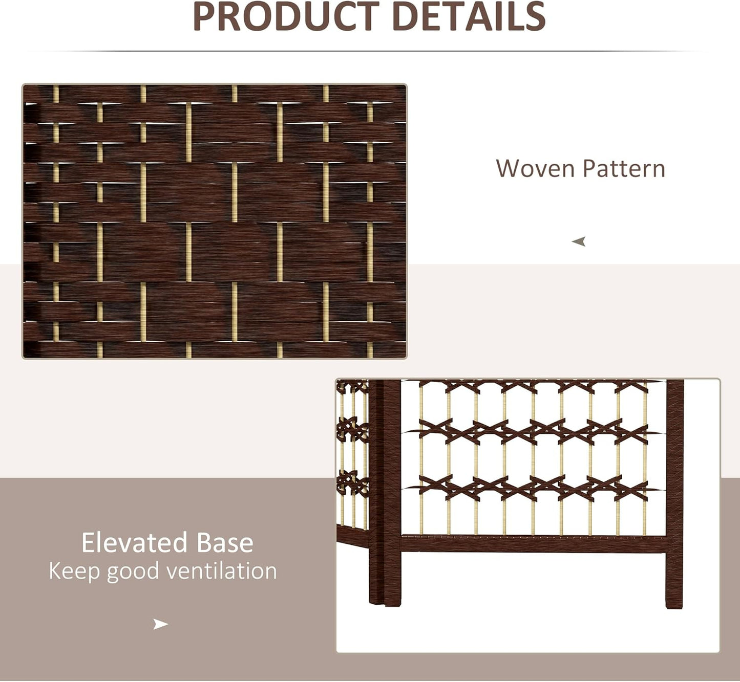 HOMCOM 4 Panel Room Divider, Folding Privacy Screen, 5.6' Room Separator, Wave Fiber Freestanding Partition Wall Divider, Brown