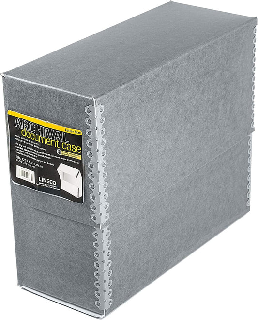 Lineco Archival Document Storage Box with Metal Edge, Acid-Free Gray Boxboard, Organize and Store Files, Prints, Photos, Letter-Sized Case 12.5" x 10.5" x 5" Wide