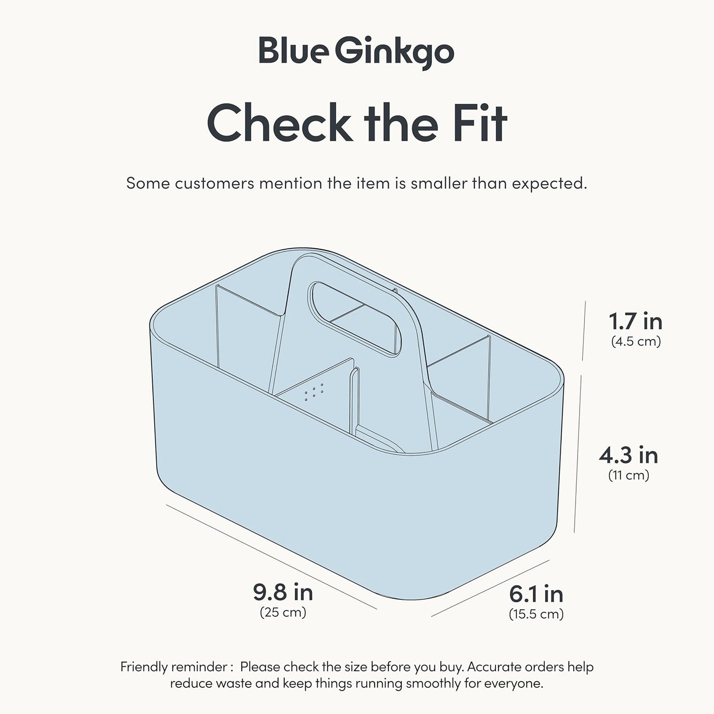 BLUE GINKGO Stackable Organizer Caddy – Korean-Made Portable Tote for Bathroom, Office, Crafts, or School Supplies (Rectangle, Blue)