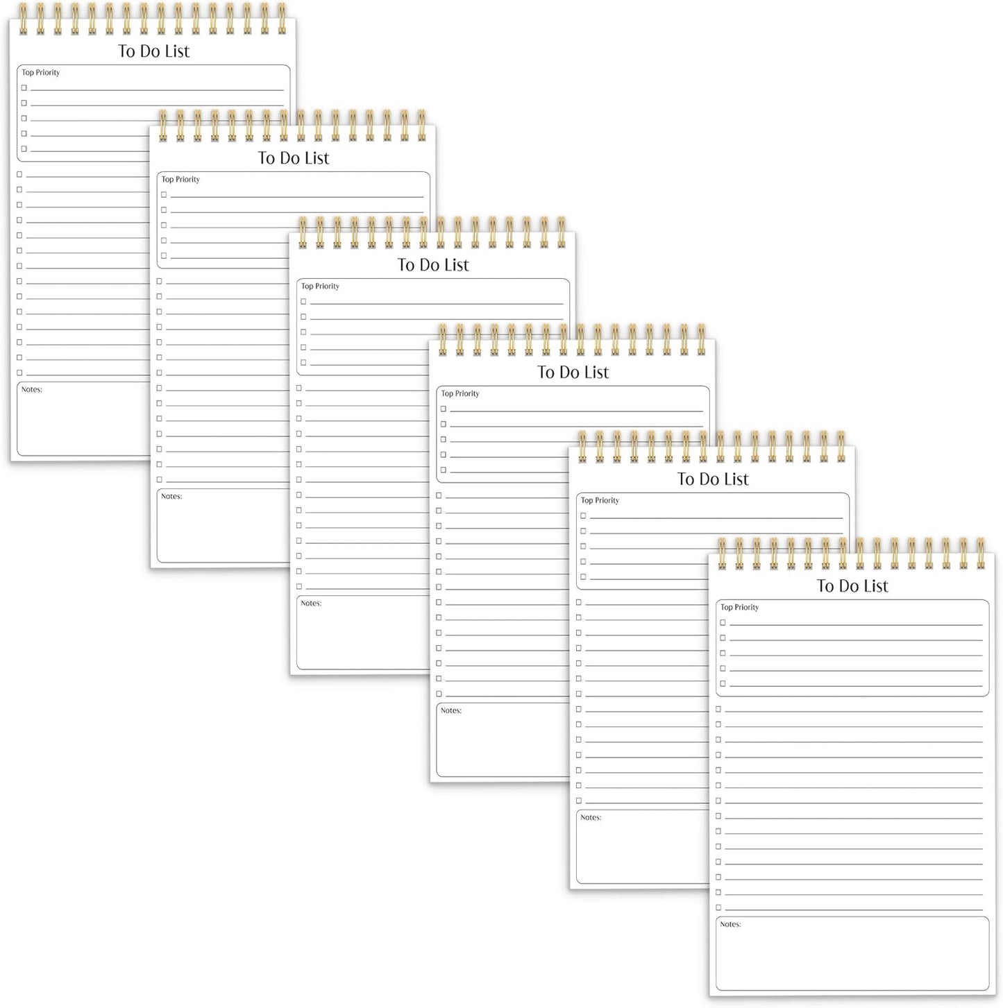 Better Office Products To Do List Mini Notepads, 5.5" x 8.5", Planning Note Pads, 50 Sheets Per Pad, Double Wire Spiral, Daily Agenda Productivity Checklist Organizer (6 Pack)