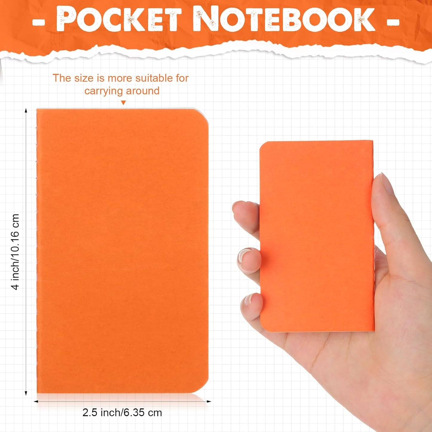 Harloon 100 Pcs Mini Notebooks Bulk Small Pocket Notepads Blank Lined Wallet Memos Journals for Students Employee Traveler Classroom Office Supplies, 4 x 2.5 Inches(Orange)