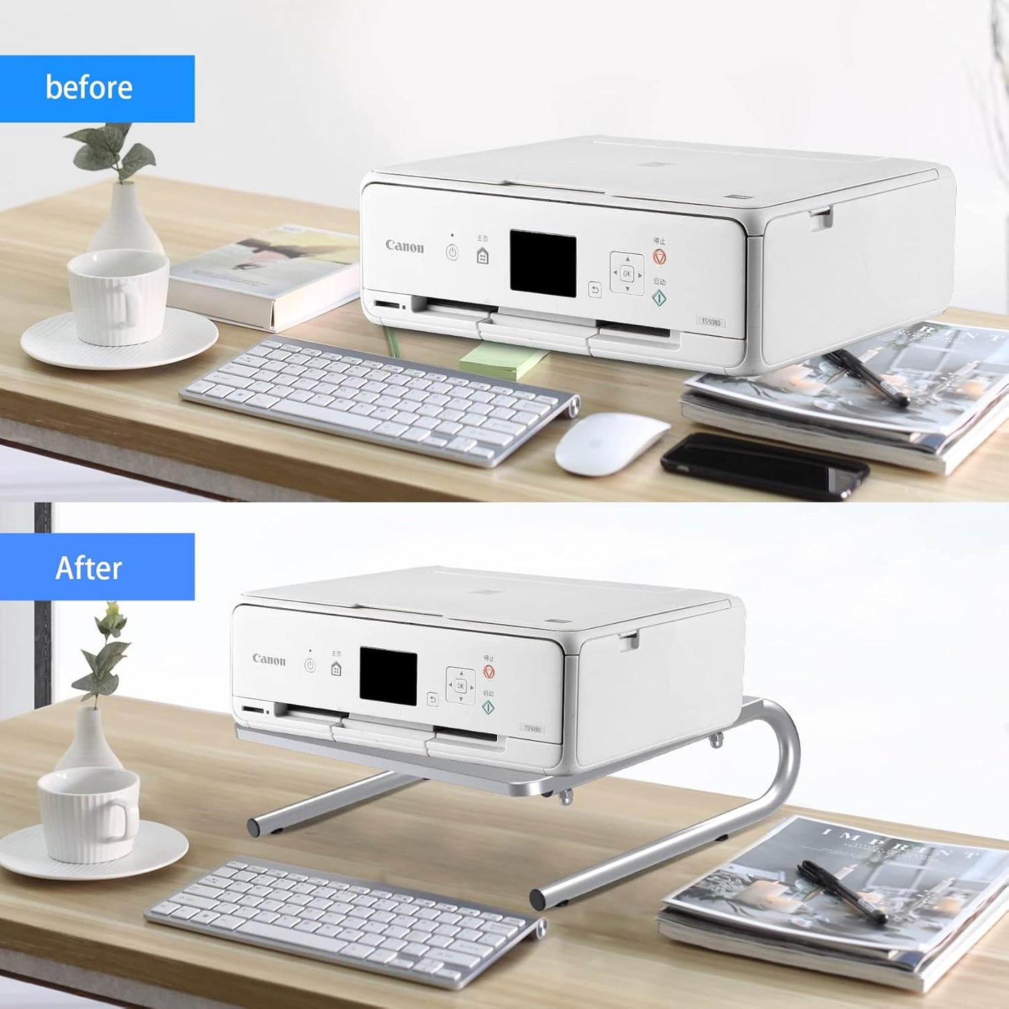 suptek Monitor Stand Riser, Laptop Holder Printer Riser Desk Accessories, Vented Metal Platform and 4 inches Height Underneath Storage for Office Supplies (MST004S-2), 2 Pack, Silver