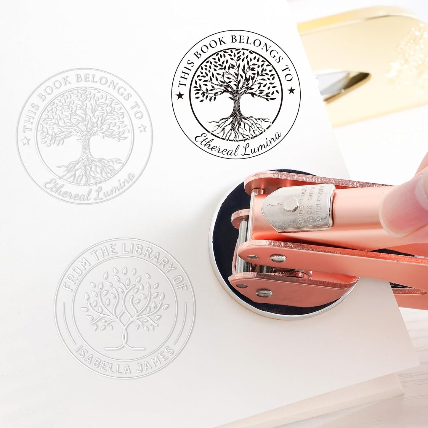 Easycosy Personalized Book Embosser | Custom Embosser & Stamps from The Library of | Book Stamp Personalized with Your Name & Choice Birthday Gifts for Book Lover(Tree 4)