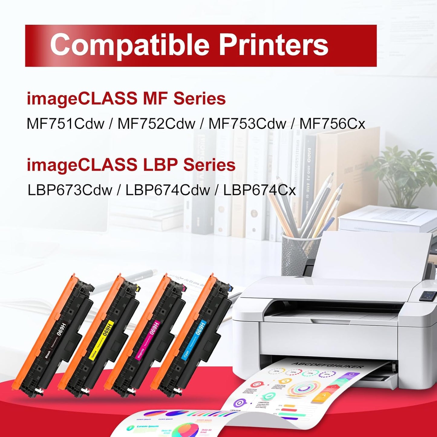 InkNI Compatible Toner Cartridge Replacement for Canon 069 069H Toner Cartridge Set use with Canon imageCLASS MF753Cdw MF751Cdw LBP674Cdw LBP673Cdw LBP674Cx MF752Cdw MF756Cx Printer(BCMY 4 Pack)