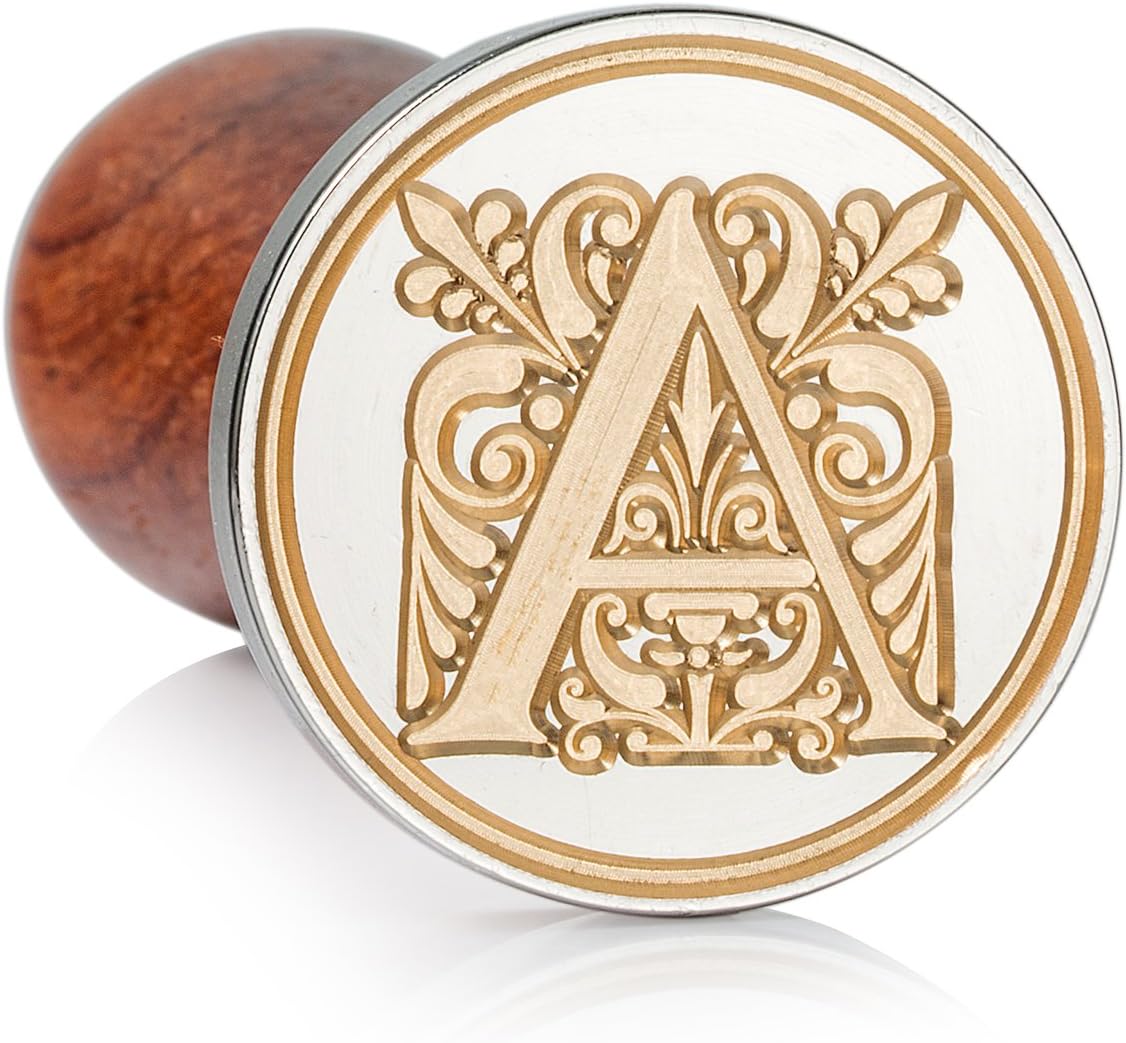 Mceal Wax Seal Stamp, Large Seal 1 1/5"(30mm) Dia, Silver Brass Head with Wooden Handle, Regal Letter A to Z Series (Letter A)
