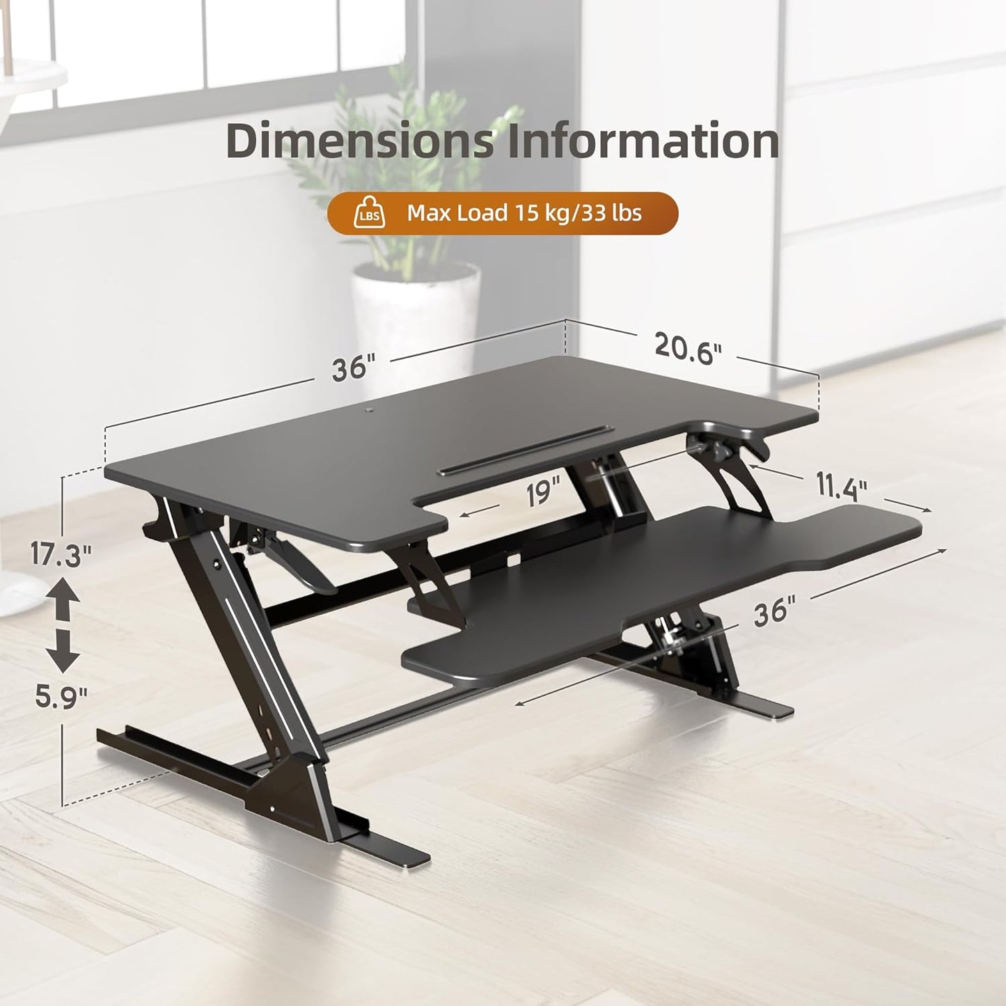Claiks Standing Desk Converter 36 inch, Height Adjustable Sit Stand Up Desk Riser, Quick Sit to Stand Tabletop Dual Monitor Riser Workstation for Home Office with Keyboard Tray, Black
