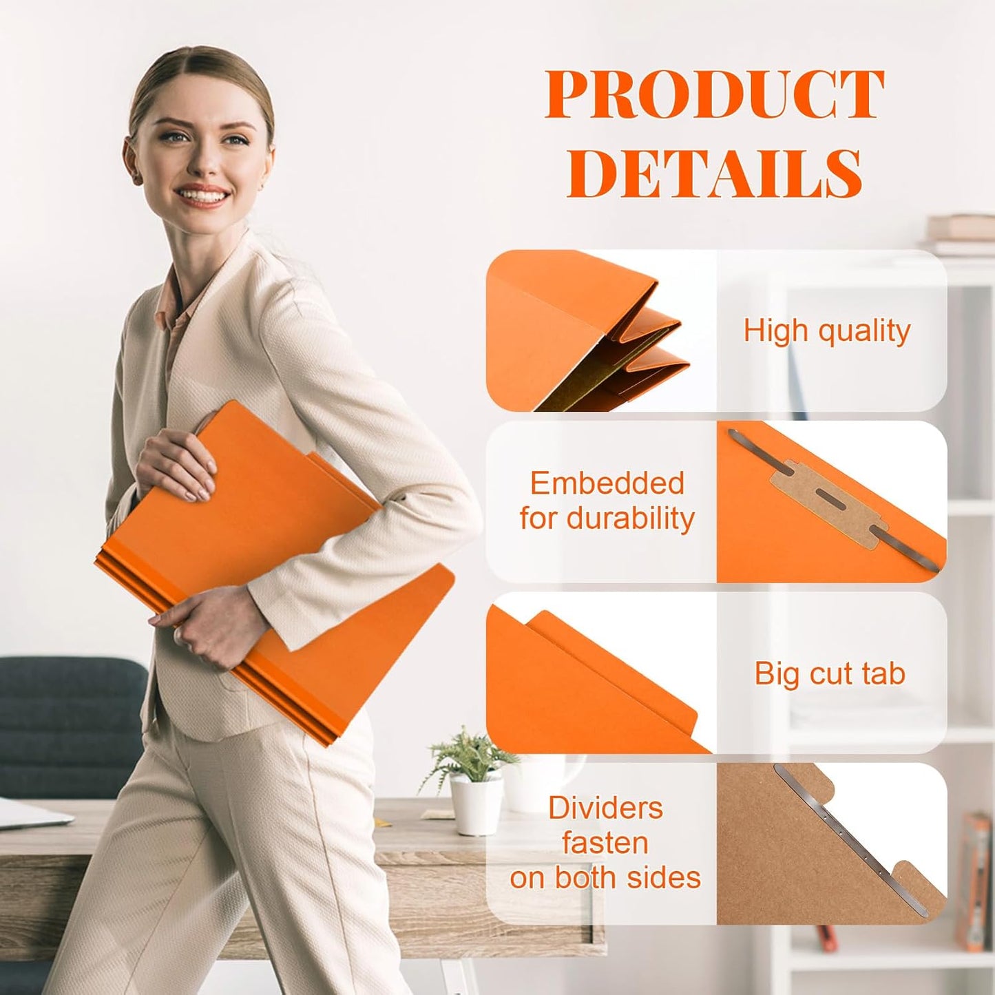 48 Pcs Classification Folders Letter Size, 1 Divider Pressboard File Folder with Fasteners, Expanding File Organizer Bulk for Teachers, Clergy, Office, Church, Christmas Donations (Orange)