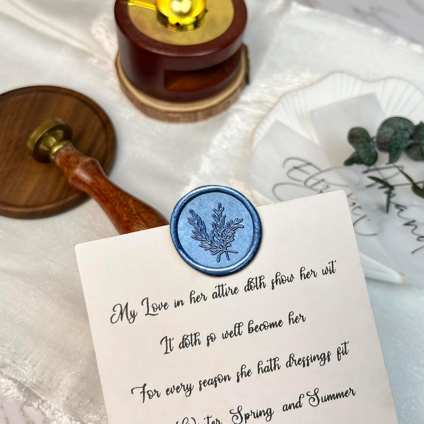 25Pcs Wax Seal Stickers Handmade Envelope Seals Self Adhesive Wax Stickers for Wedding Party Invitations, Envelope, Gift Wrap, Christmas(Rosemary Style, Blue)