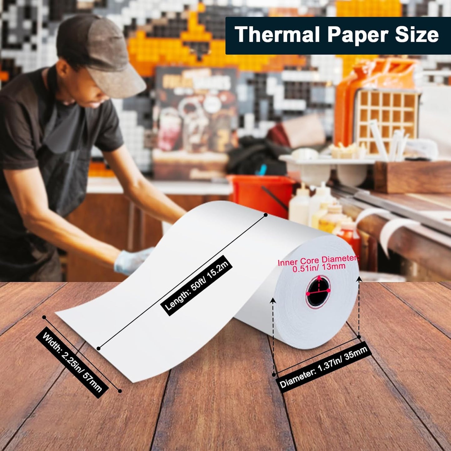 (200 Rolls) 2 1/4 x 50 Thermal Paper Rolls- Credit Card Receipt Paper - BPA-Free, Compatible with Clover Flex, Square Terminal and More