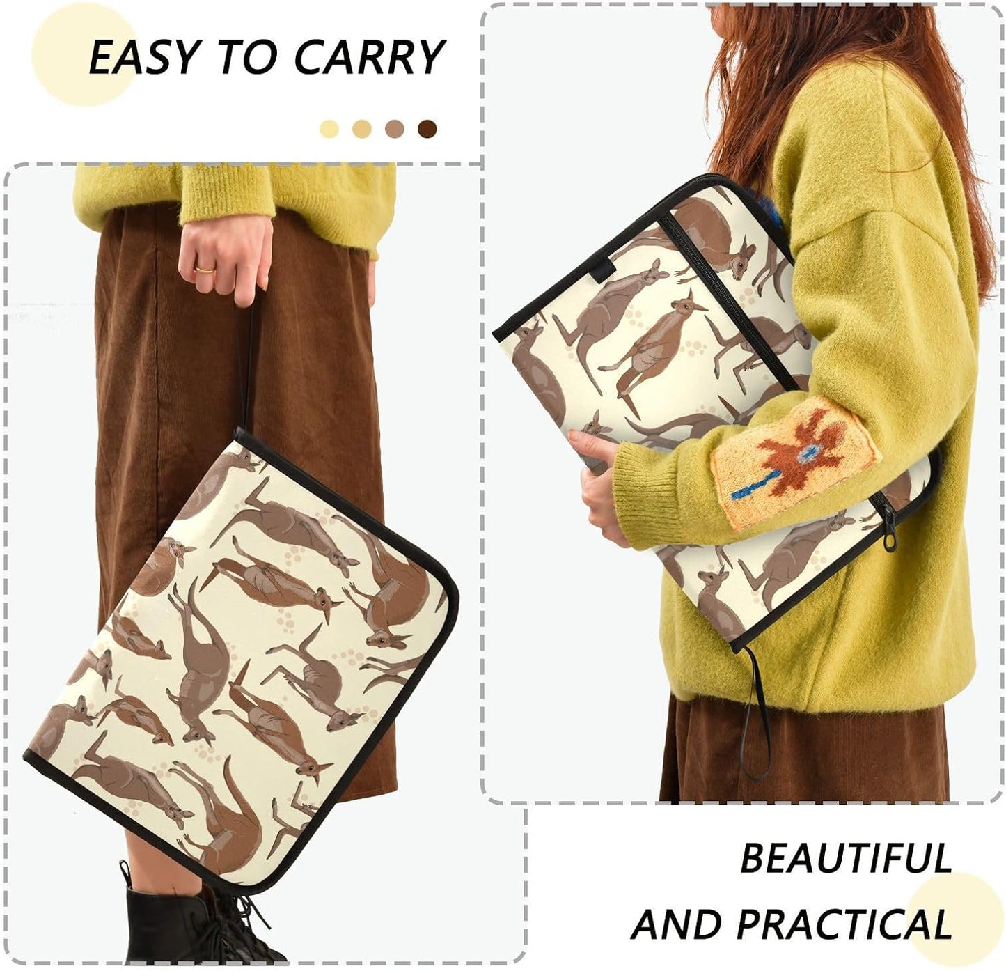 Gredecor 13 Pockets File Folder Organizer A4/Letter Water Resistant Australian Big Red Kangaroo Document Bag with Zipper Filing Folder Expanding File Pouch Storage for School Office