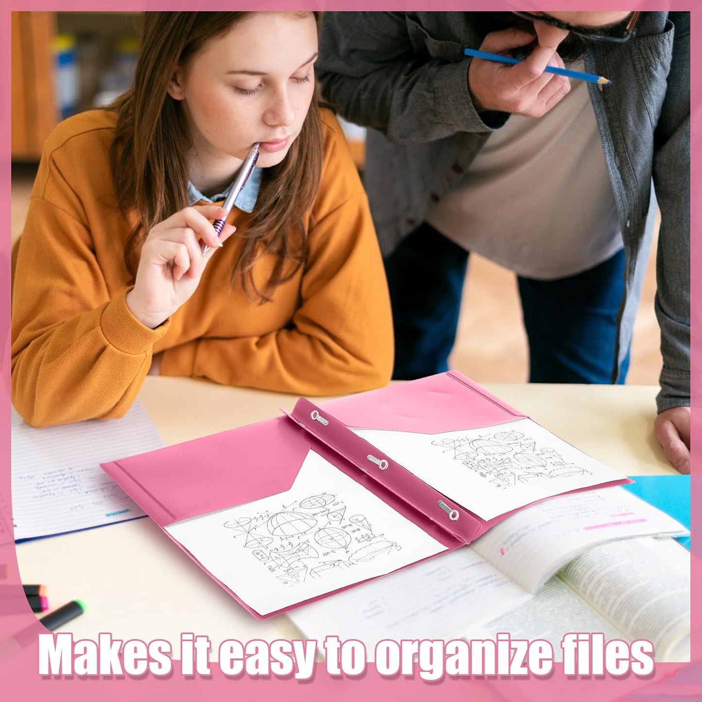 Lincia 100 Pcs Plastic Folders with Pockets and Prong Folders with Prongs 2 Pockets for Office, School for Students, Teachers, Office Workers(Pink)