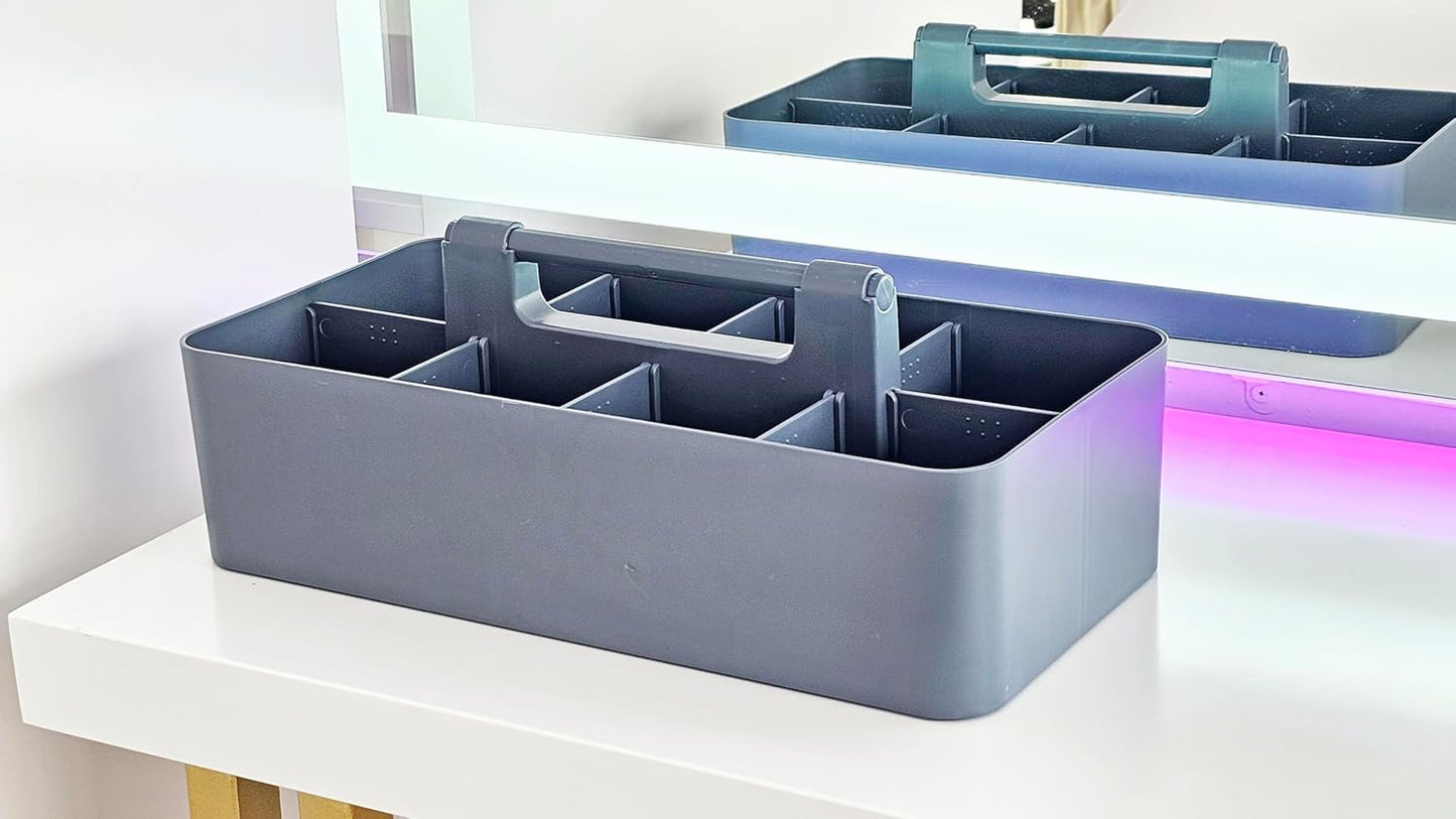 Portable Caddy Organizer - Stackable Plastic Caddy with Handle | Desk, Makeup, Dorm Caddy, Classroom Art Organizers (Made In Usa) (Black/Gray/Ivory/Lavender)