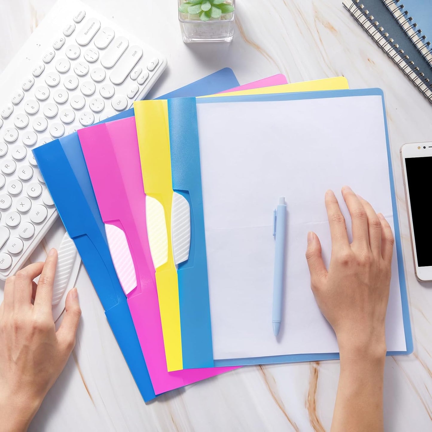 Patelai 48 Pcs Plastic Folders with 2 Pockets and 3 Prongs Home Folders with Card Slot Letter Size Heavy Duty Report Covers for Back to School(Multicolor,Novel Style)