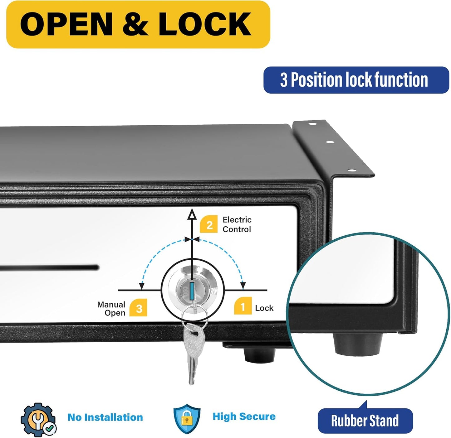 HK SYSTEMS 16" "Stainless Steel" Front Heavy Duty Black POS Cash Drawer with 5Bill/5Coin with Under Counter Mounting Metal Bracket