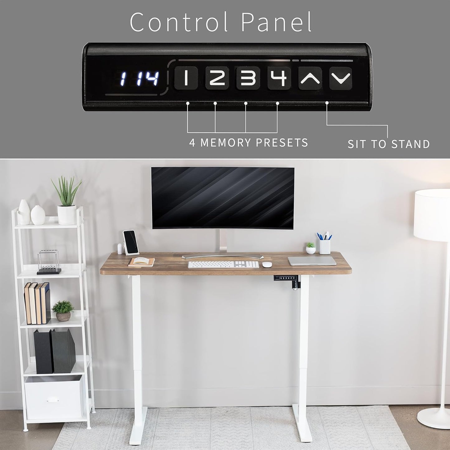 VIVO Electric 60 x 24 in Standing Desk, Memory Height Adjustment, 1B Series, One-Piece Reclaimed Wood Top, White Frame, DESK-KIT-1W6P