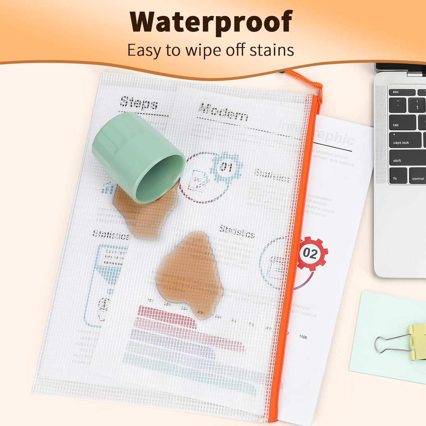 Umriox Zipper Mesh Document Pouch, 13.0 x 9.0 in (6 Colors, 18 Packs), Clear Zipper Pouches, Waterproof Zipper Pouches for Office Supplies Cosmetics Travel Storage