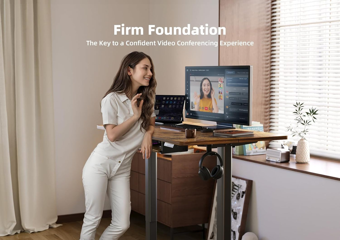 YDN Standing Desk, Height Adjustable Computer Desk with Keyboard Tray, 48 Inch Rustic Brown Ergonomic Desk for Home Office and Gaming