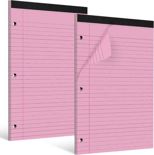 HAUTOCO 2 Pack 8.5 x 11 Legal Pads Pink Wide Ruled Notepads Perforated Writing Pads, 30 Sheets Per Notepad, 3-Hole Punched Paper, Writing Note Pads for School, Home, Office, Business