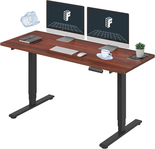 FLEXISPOT E6 Essential Standing Desk 3 Stages Dual Motor Electric 60x24 Inch Whole-Piece Board Height Adjustable Electric Sit Stand Desk(Black Frame + Mahogany Desktop, 2 Packages)