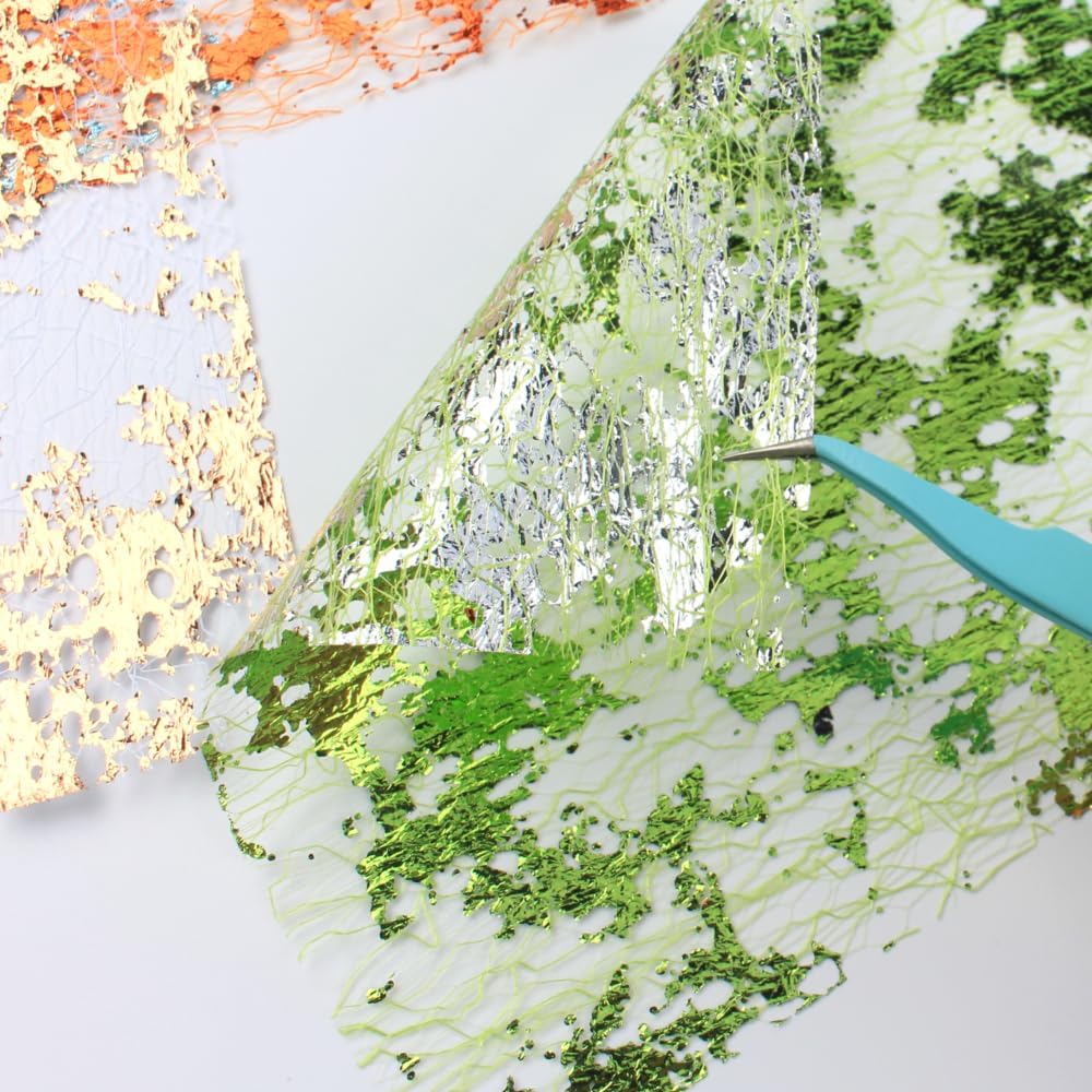 A5 Size Colorful Foil Textured Fabric Art Paper Scrapbooking Decorative, 20 Sheets Sparkle Metallic Lace Mesh for Crafts, Junk Journaling Supplies, Card Making, Collage