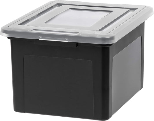 IRIS USA File Box File Organizer Plastic File Box for Letter/Legal File, BPA-Free Plastic Storage Bin Tote Organizer with Durable and Secure Latching Lid, Stackable and Nestable, Black 35 Qt. 1Pack