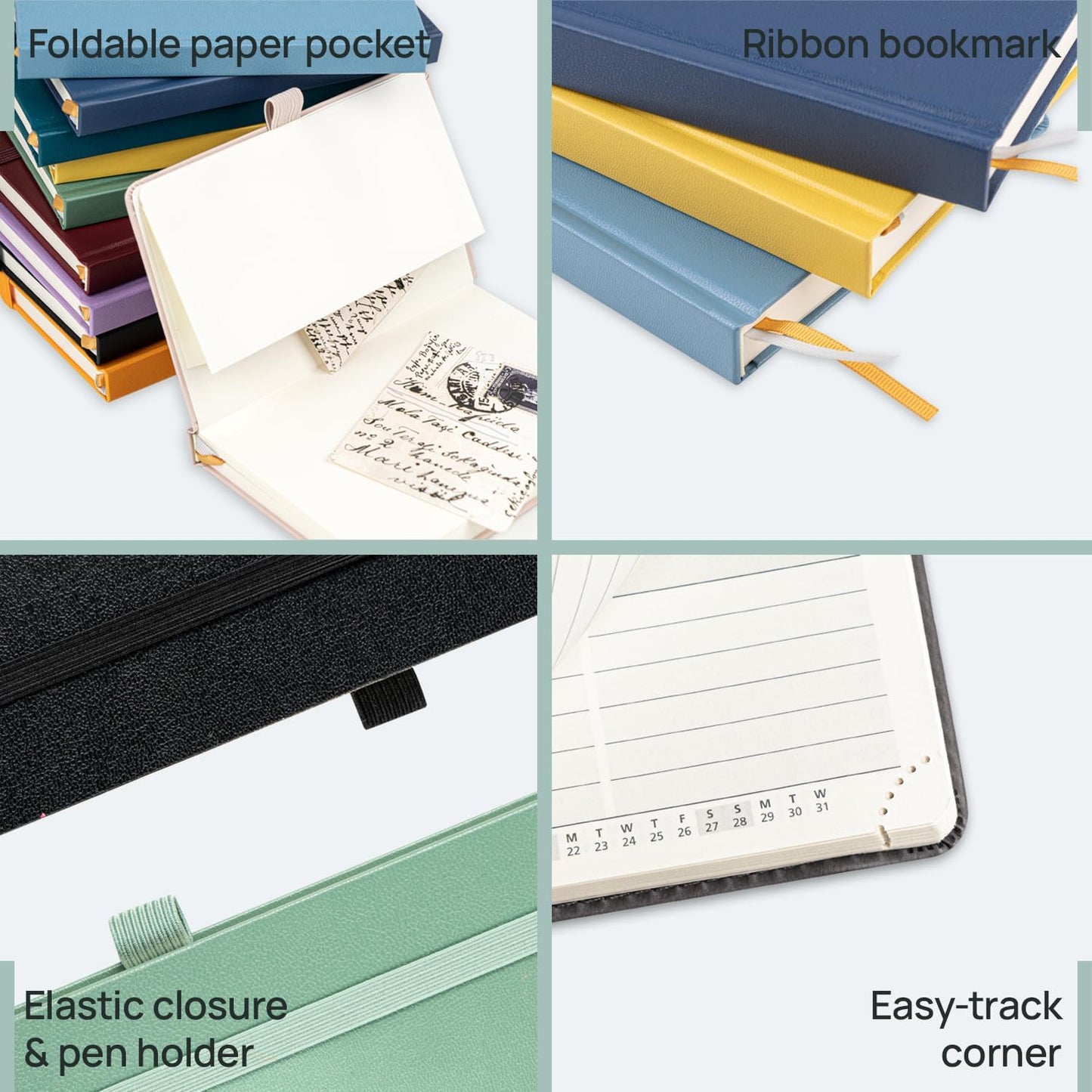 POPRUN Pocket Planner 2025-2026, (Purse Size 4''x 6.25'' Hard Cover) Academic Year Calendar Daily Weekly and Monthly (July 25-June 26) with Hourly Time Slots, 100 GSM Paper - Midnight Green