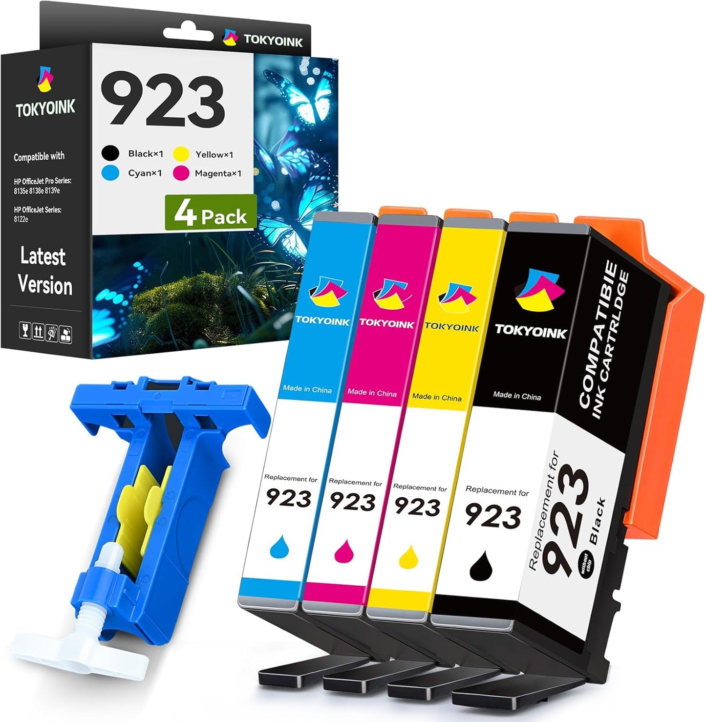 923 Ink Cartridges Combo Pack Replacement for HP 923e 923 923XL Ink Cartridges Work for OfficeJet 8120 8122e 8123 OfficeJet Pro 8130 8135e 8138e 8139e Printer Without Chip (4 Pack)