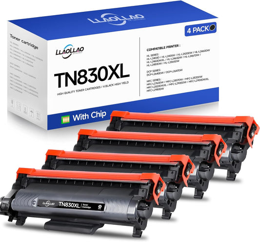 LLAOLLAO TN830XL Toner Cartridges Replacement for Brother TN830XL TN-830XL Toner TN830 XL Work for HL-L2405W HL-L2460DW HL-L2400D HL-L2480DW MFC-L2820DW Printer High Yield (4 Black)