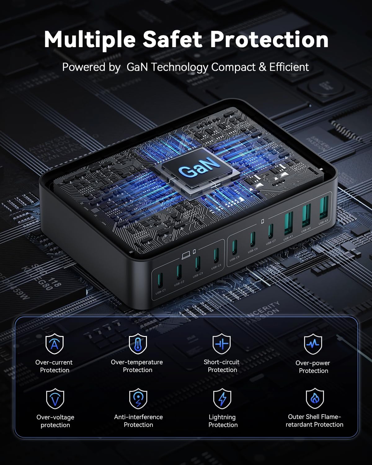 480W USB C Charger Block, Rocoren 10-Ports USB C Charging Station for Multiple Devices,PD 100W Type c Gan Fast Charger Station Multi USBC Charging Hub for Laptop MacBook HP iPad iPhone Samsung