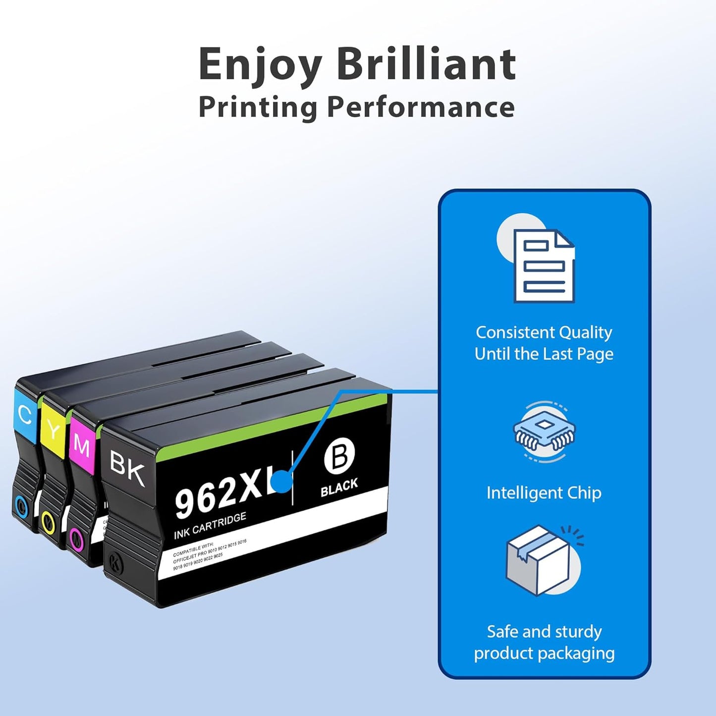 Compatible 962 Ink Cartridge Combo Pack Replacement for HP 962 962 XL Ink Cartridge Black and Color for OfficeJet Pro 9010 9012 9015 9016 9018 9019 9020 9022 9025 Printer, 4-Pack 962XL