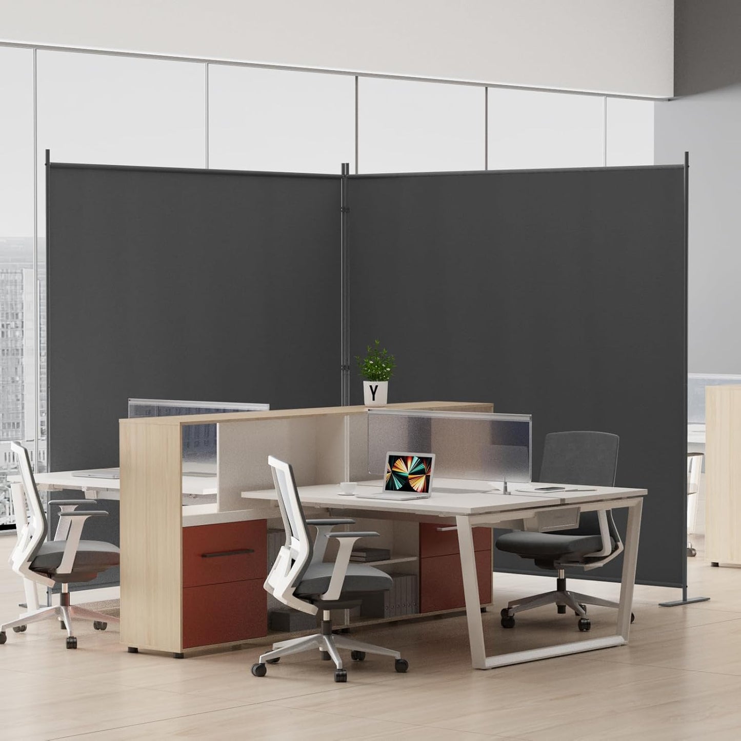 Helios&Hestia 2-Panel 6 ft Tall Indoor Folding Room Divider, Portable Privacy Screen, Freestanding Partition Separator, Temporary Wall Separation for Bedroom, Office, 142" W X 71" H, Dark Grey