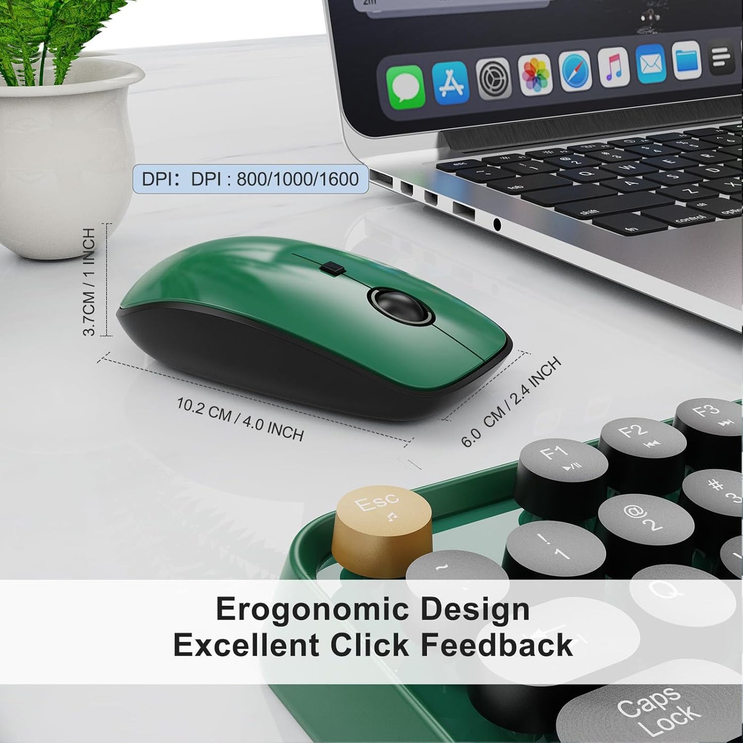 Wireless Keyboard and Mouse Combo, 104 Round Keys Cute Colorful Keyboard and Mouse with Retro Typewriter for PC/Mac/Laptop/Tablet/Computer/Windows Green