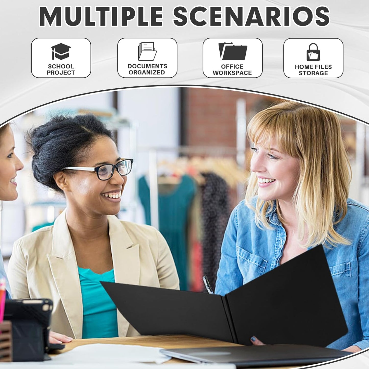 Two Pocket Folders, RAZCC 75 Pack Two Pocket Folders with Prongs, 3 Prong Folders Fit Letter Size Paper, Pocket File Folders for School Office Home Business, Black