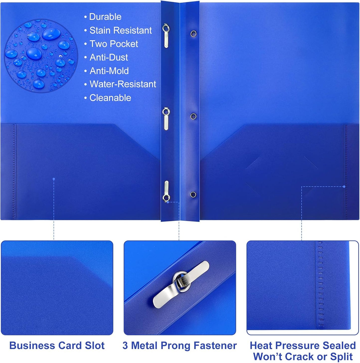 Patelai 48 Pcs Plastic Folders with 2 Pockets and 3 Prongs Home Folders with Card Slot Letter Size Heavy Duty Report Covers for Back to School(Blue,Classic)
