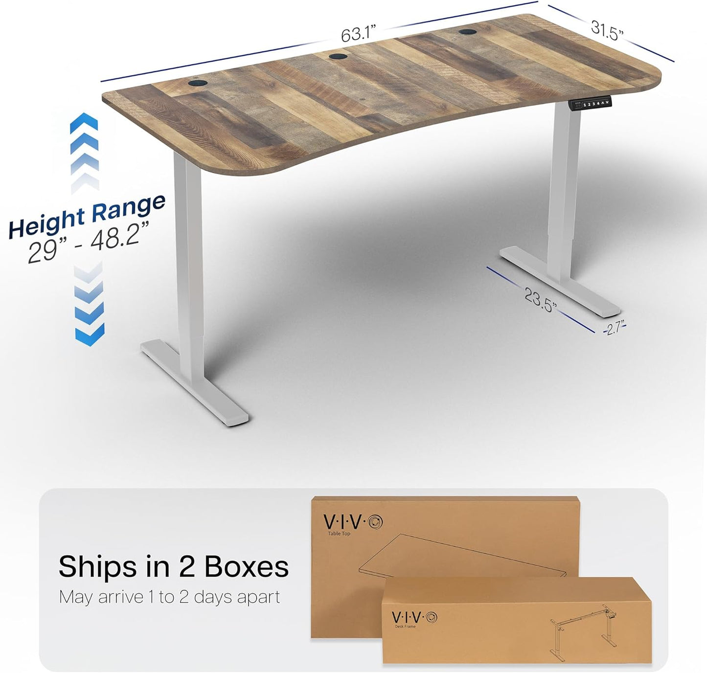 VIVO Electric 63 x 32 in Standing Desk, Memory Height Adjustment, 1B Series, Reclaimed Wood Top Gray Frame, DESK-KIT-1G1P