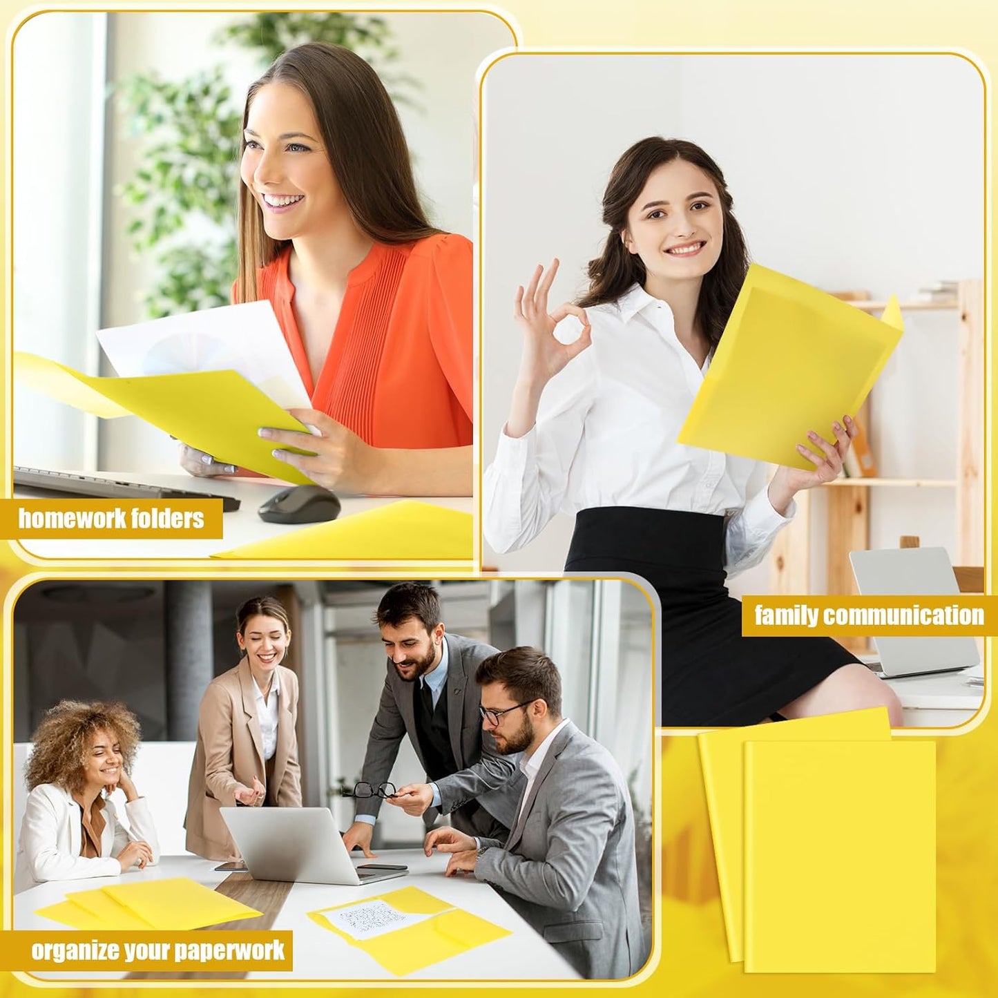 Gueevin 400 Pcs Two Pocket Folders Bulk Plastic File Folder with 2 Pockets Letter Size Paper Heavy Duty Durable Portfolios Case for Home Office School Business 11.61 x 9.45 Inch (Yellow)