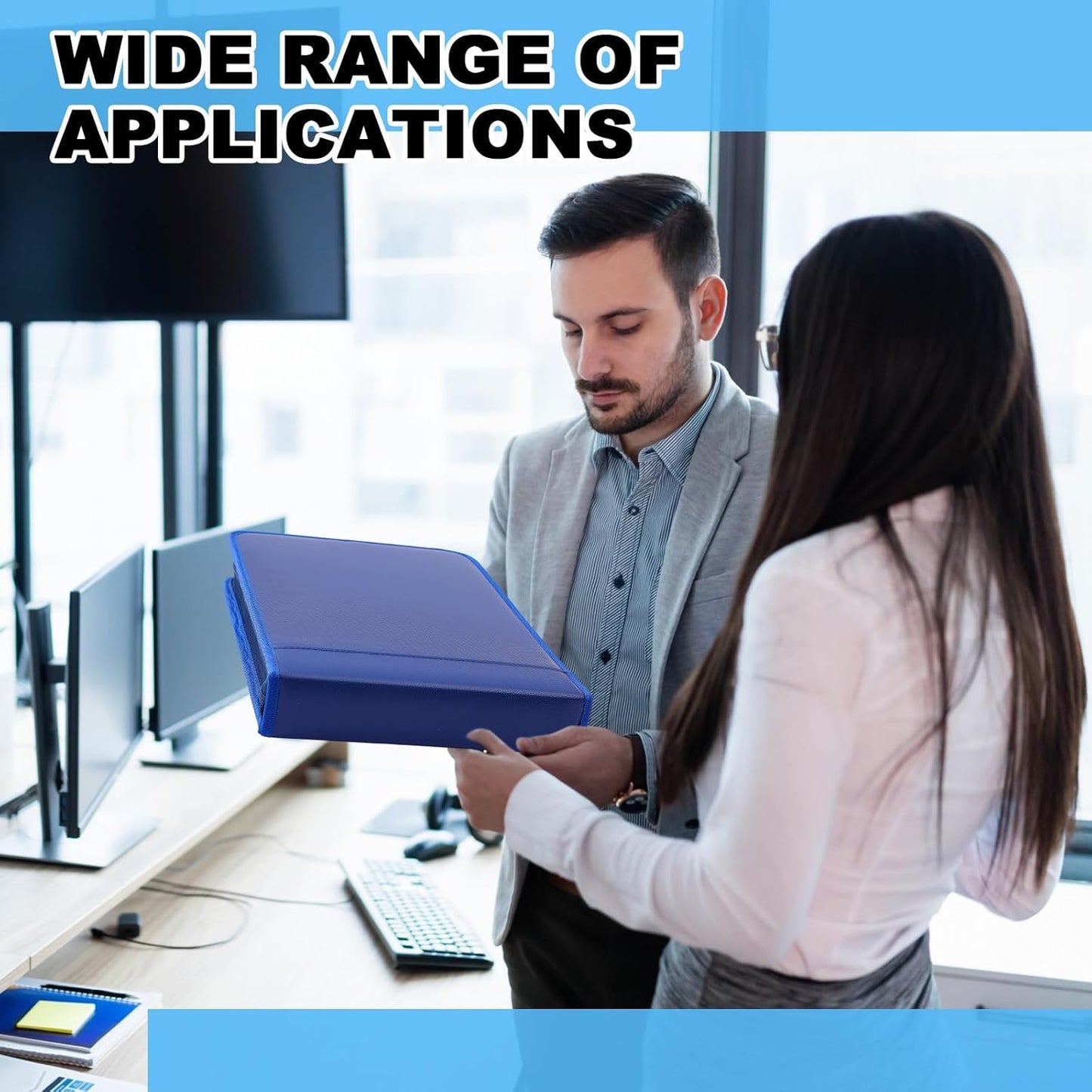 Henoyso 3 Rings Fireproof Business Check Binder with Zipper 1.5 Inch D Rings 3 on a Page Fit 3 & 9 Holes Check 600 Sheets Capacity Organizer Binder for Office Storage End Stub Deskbook (Dark Blue)