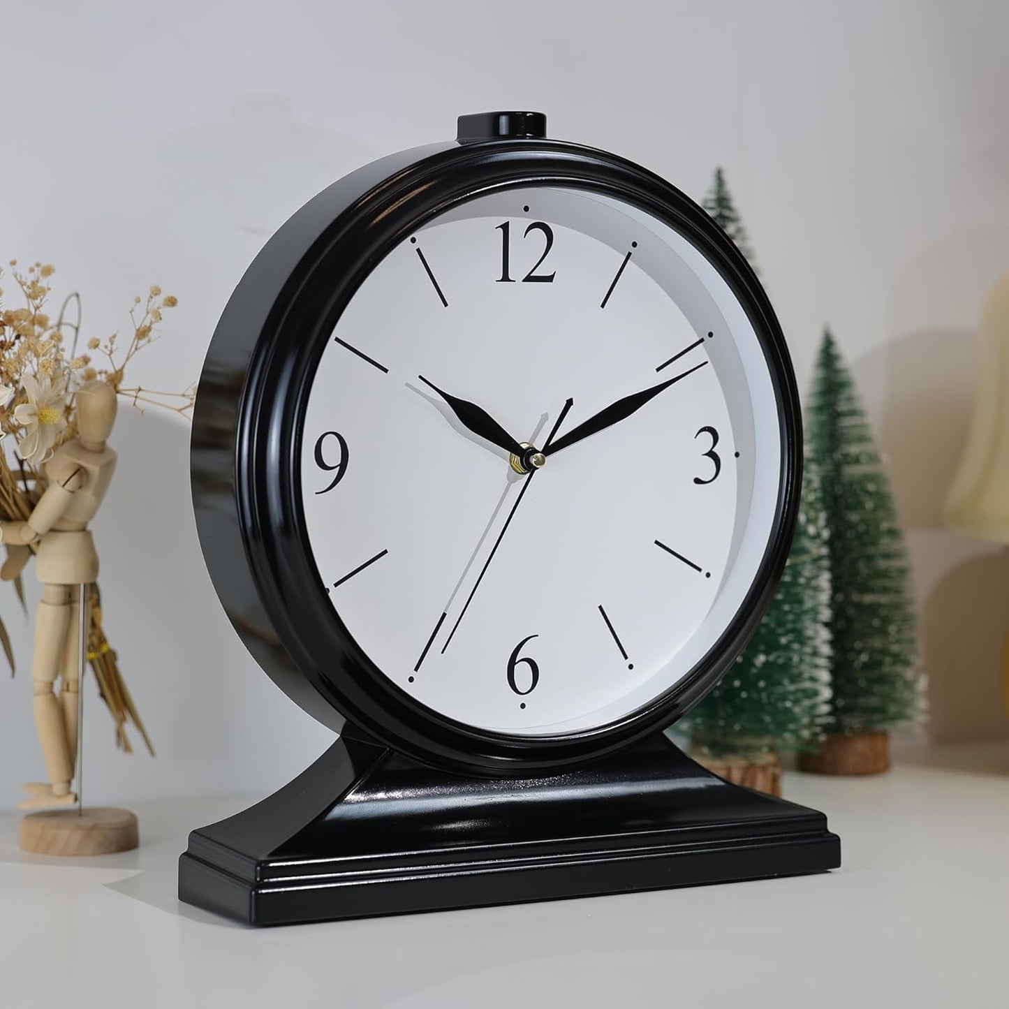 AYRELY® Vintage Desk Clock Silent-Non-Ticking 10-inch dial Table Clock,Retro Mantel Clocks and Easy to Read for Living Room, Bedroom, Shelf Decoration, Fireplace, Farmhouse Decor (Dark)