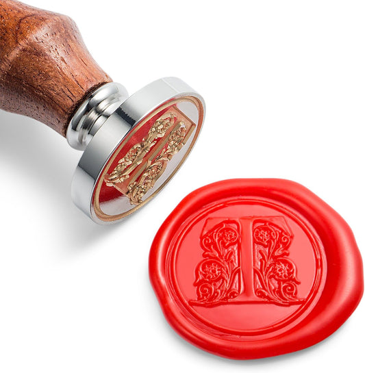 Mceal Wax Seal Stamp, Large Seal 1 1/5"(30mm) Dia, Silver Brass Head with Wooden Handle, Regal Letter A to Z Series (Letter T)