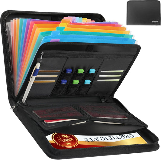 Versatile Fireproof Accordion File Organizer Document Bag for Important Document Organizer Color-Coded 13 Pocket, Letter Size Expanding File Folder with Label and Zipper Portable Safe Storage
