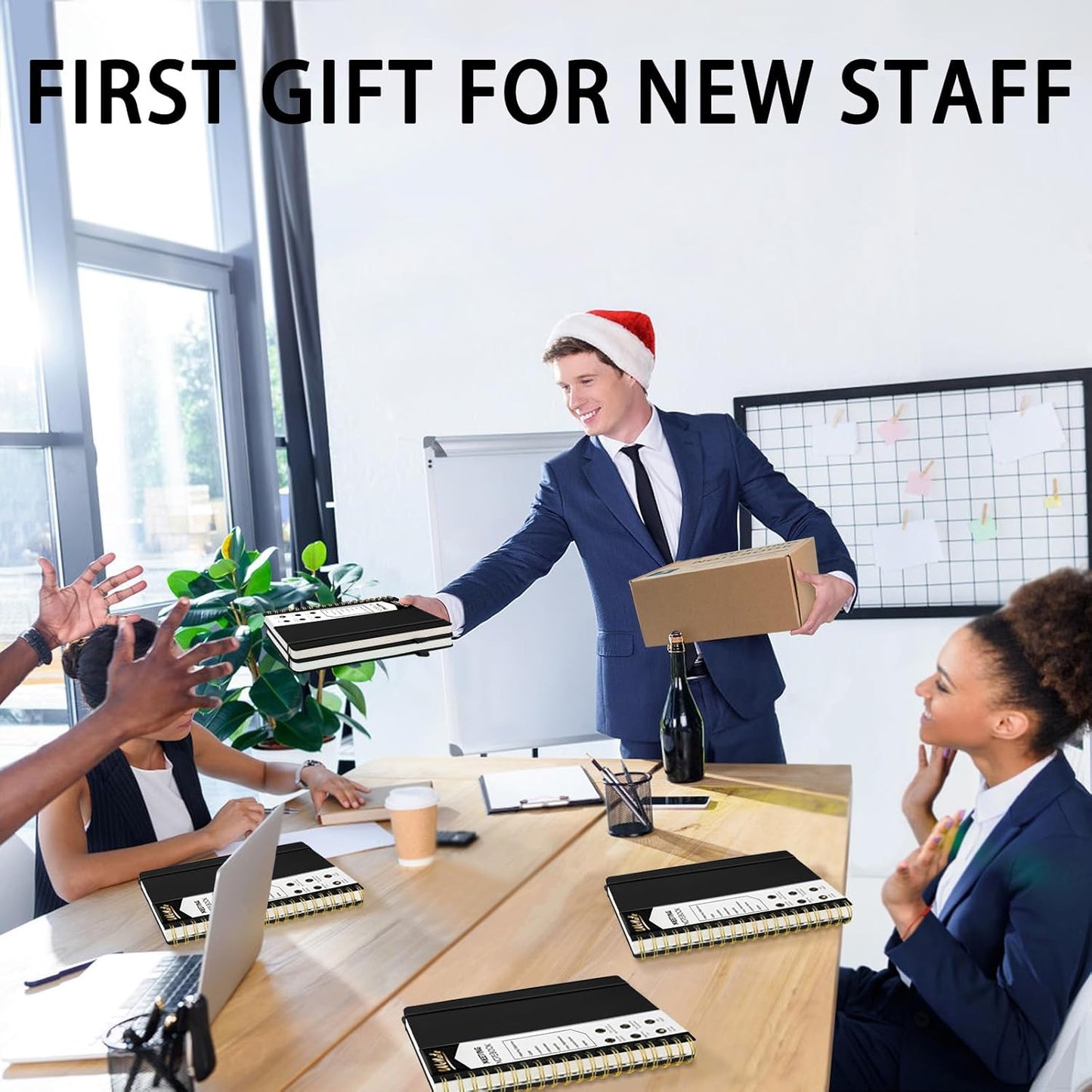 WEMATE 5 Pack Meeting Notebooks for Work（7"x10"） 200 Pages, PU Leather Notebook with Action Items & Note, For Staff & Students, Meeting, Projects Planning - All Black Set