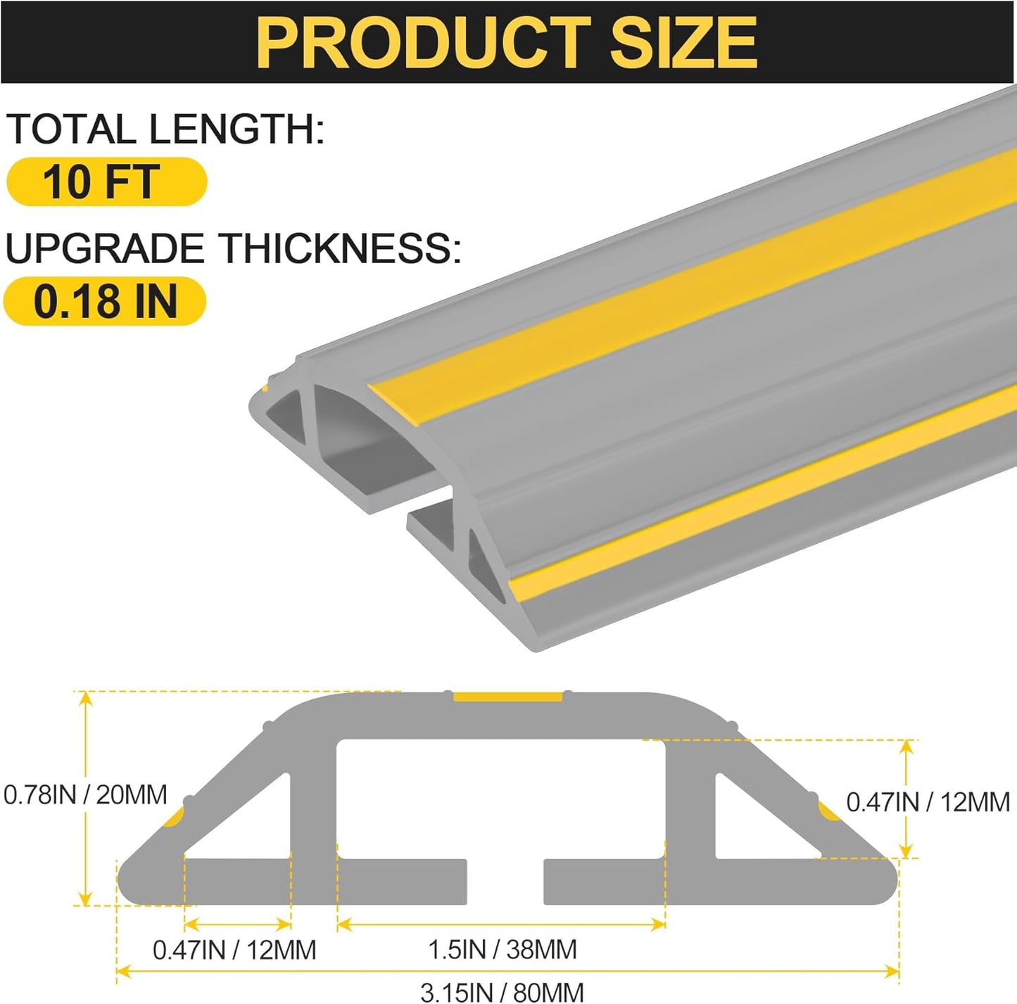 MYFAMIREA 10FT Floor Cord Cover Heavy Duty Cable Cover Protector 3 Channels Extension PVC Floor Wire Cover Outdoor Cord Hider Management Cord Cover for Wire on Floor for Home Office Outdoor, Grey