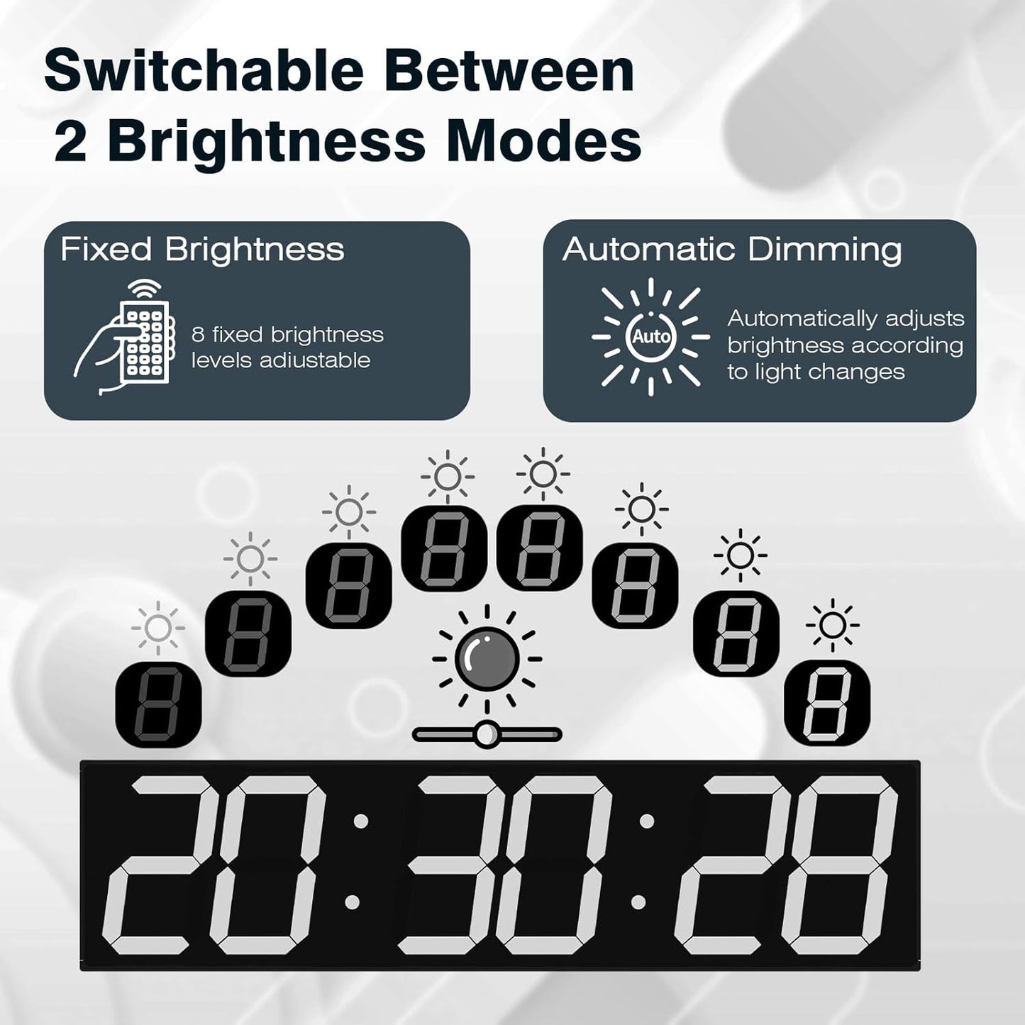 Digital Wall Clock with Large Display, 28.4‘’LED 6-Digit Large Clock with Adjustable Brightness, Multifunction Digital Timer with Countdown and Stopwatch (White)