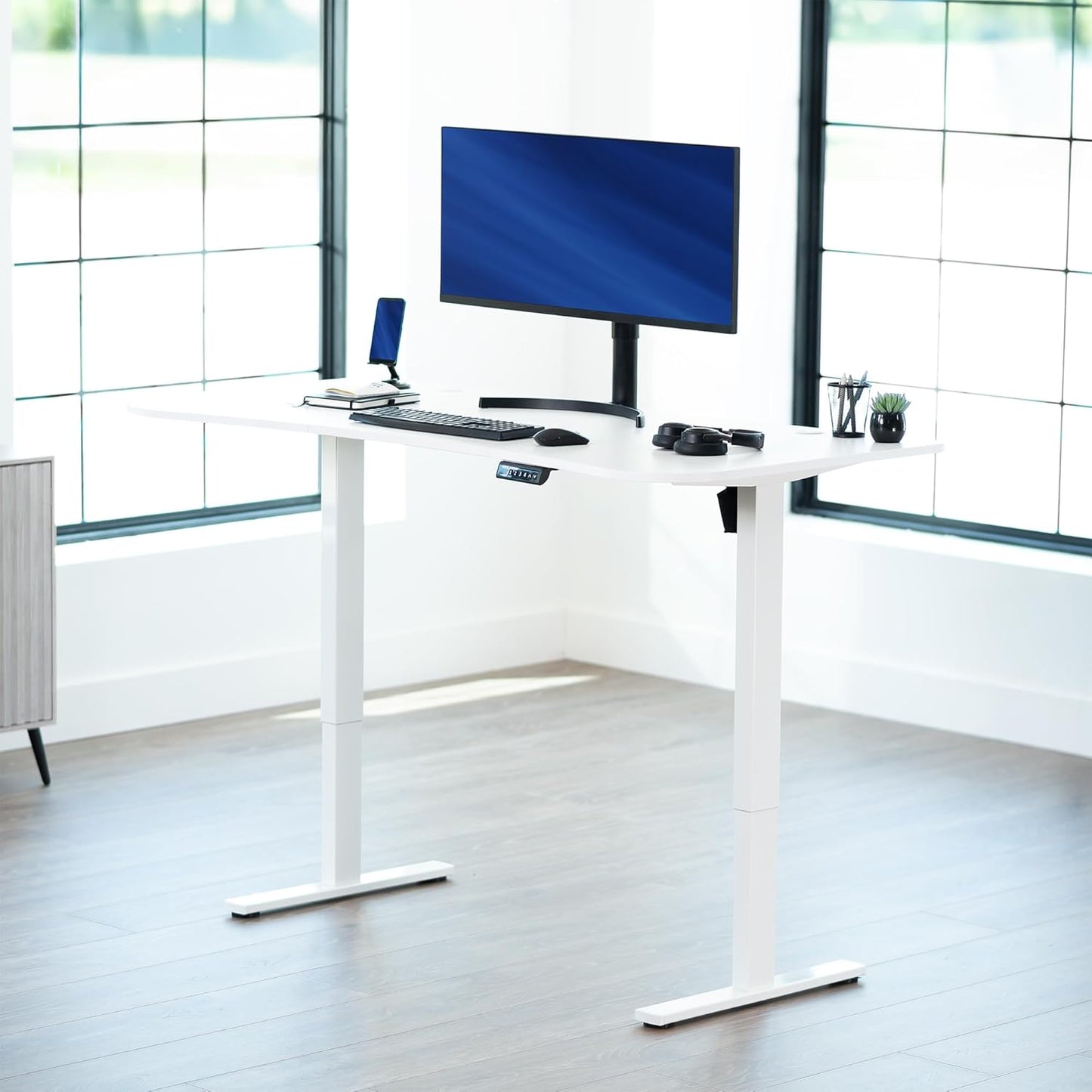 VIVO Electric 63 x 32 in Standing Desk, Memory Height Adjustment, 1B Series, White Top White Frame, DESK-KIT-1W1W