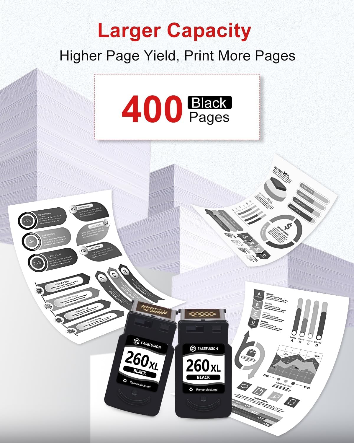 260XL Replacement for Canon 260XL PG-260 Black Ink Cartridges 260 PG260 Compatible with Canon Pixma TS6420a TS6420 TR7020a TS5300 TS5320 TR7020 Printer Ink Cartridges (2 Black)