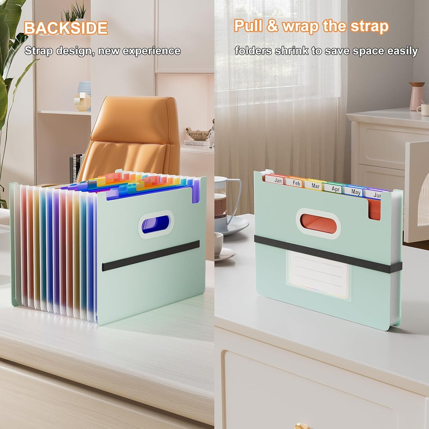 ThinkTex Accordion File Organizer, 12 - Pocket Expanding File Folders Upright & Open Top,for Paper Receipts, Bills&Taxes Organizer, Letter/A4 Size for School, Office, Home with Colorful tab-Sage Green