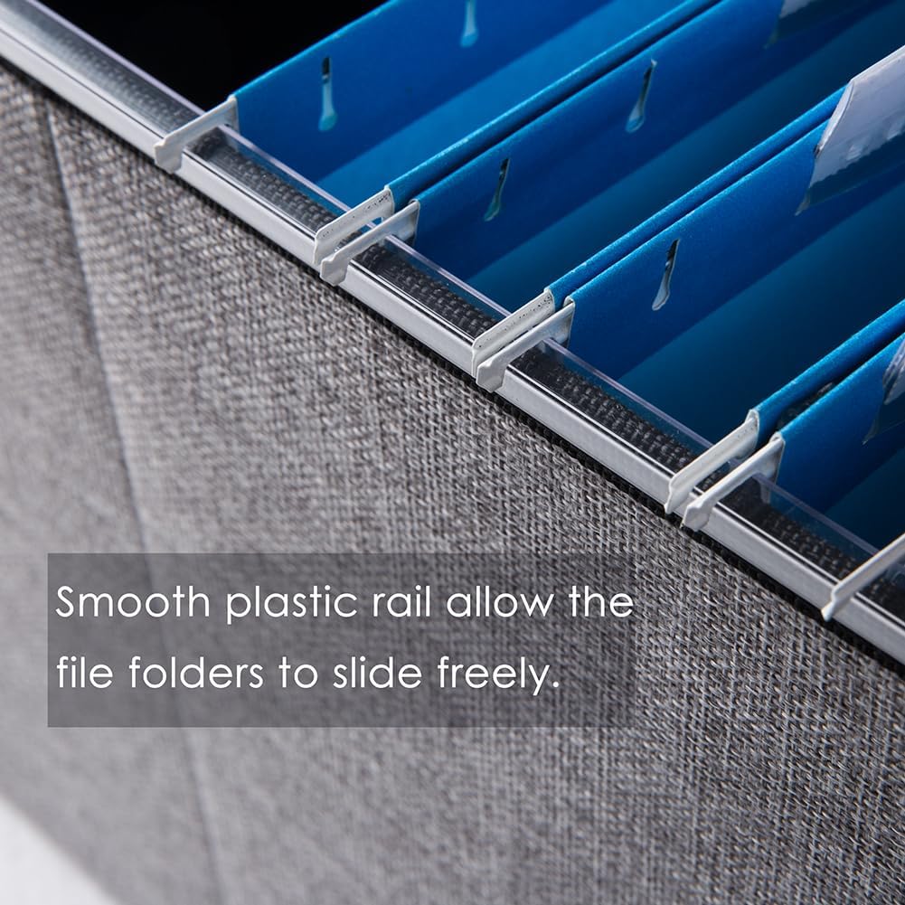 PRANDOM File Organizer Box - Set of 4 Collapsible Decorative Linen Filing Storage Hanging File Folders with Lids Office Cabinet Letter Size (15x12.2x10.75 inch)