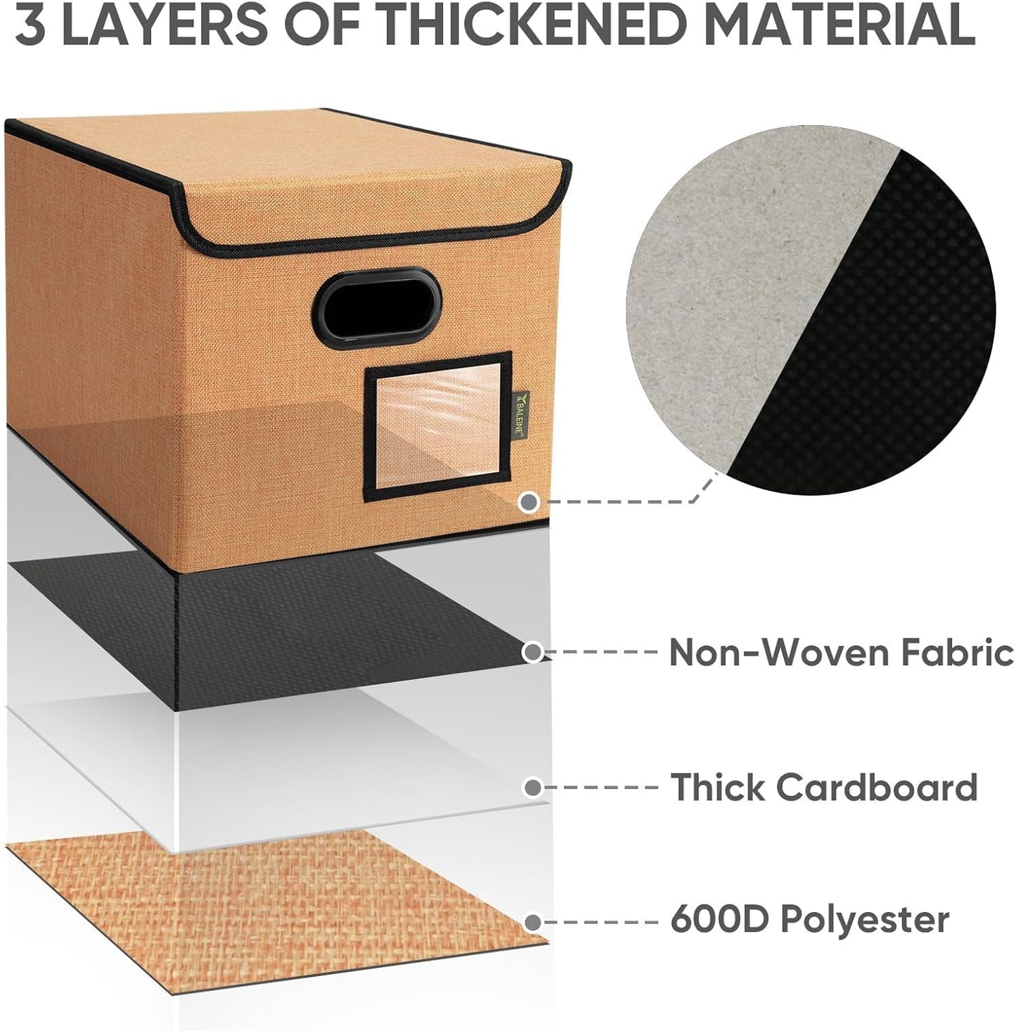 BALEINE File Organizer Box with Lid, Collapsible File Folder Organizer with Plastic Slide, Hanging File Folder Box for Office Document Storage (1 Pack, Orange)