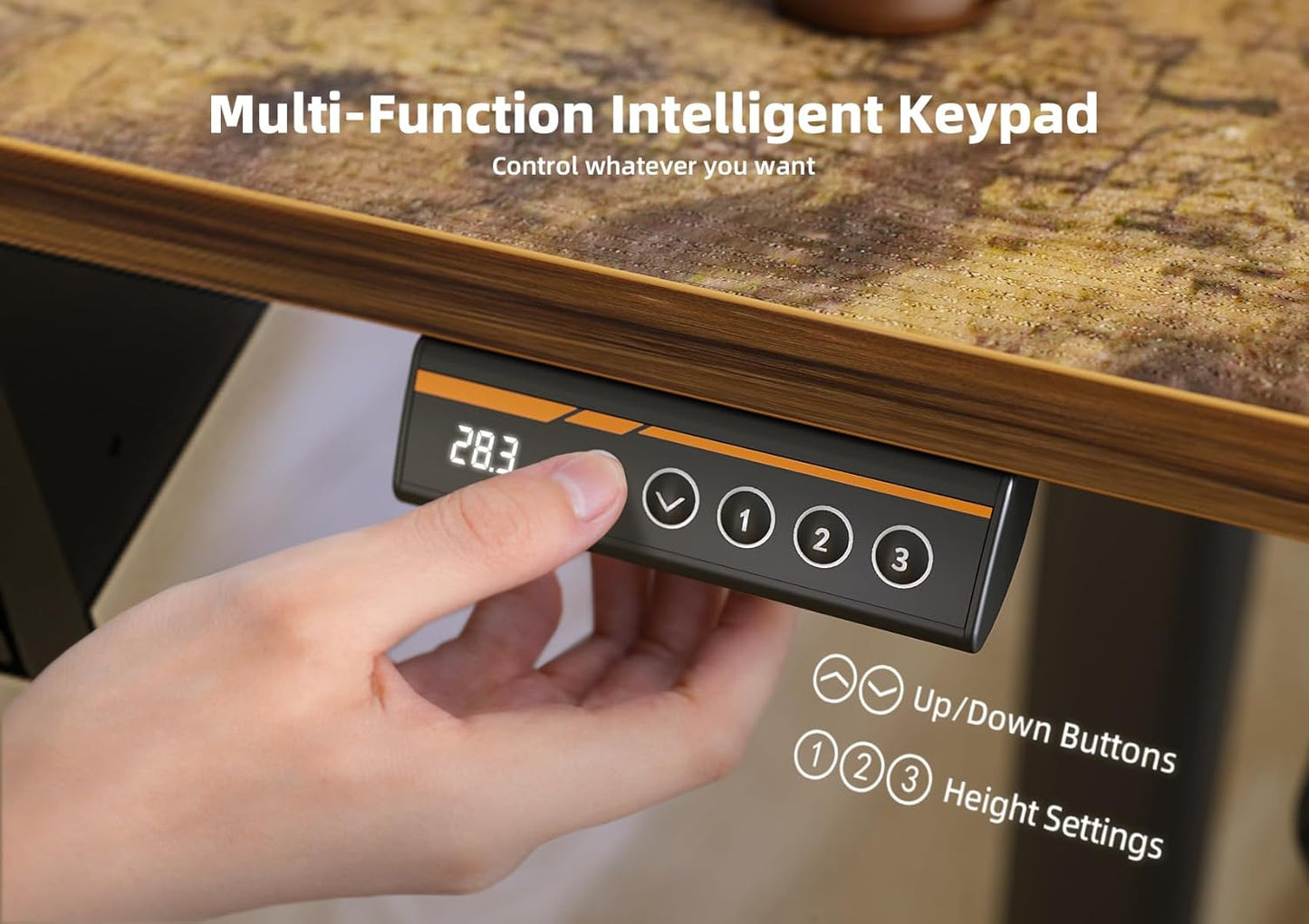 YDN Standing Desk, Height Adjustable Computer Desk with Keyboard Tray, 48 Inch Rustic Brown Ergonomic Desk for Home Office and Gaming